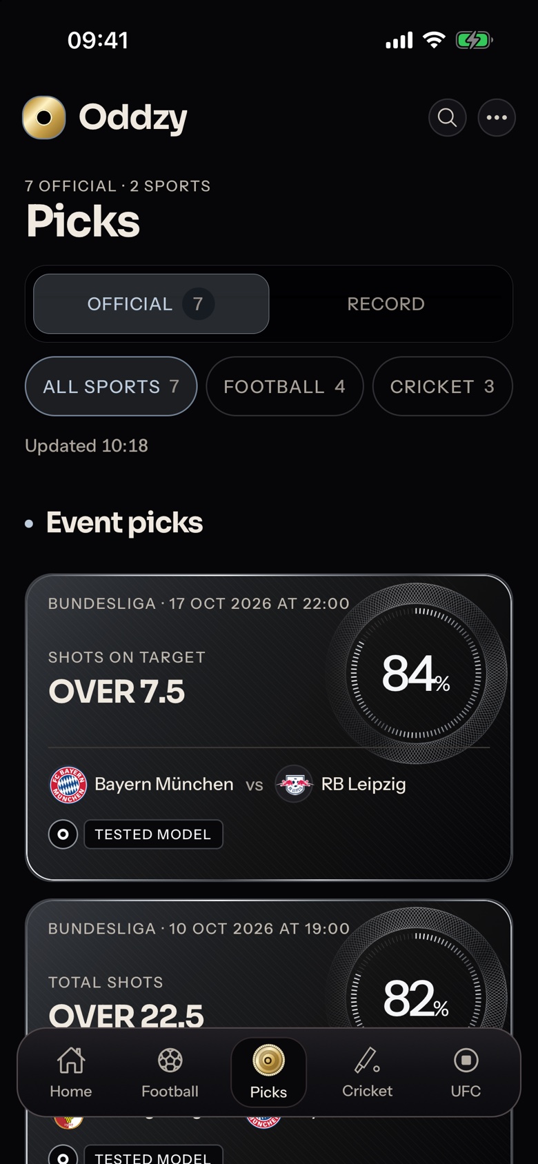 Oddzy for iPhone screen
