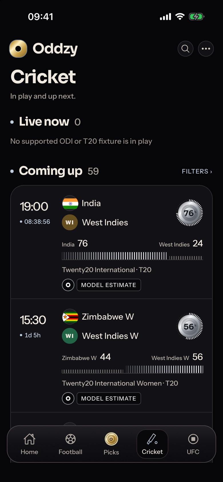 Oddzy for iPhone — Cricket