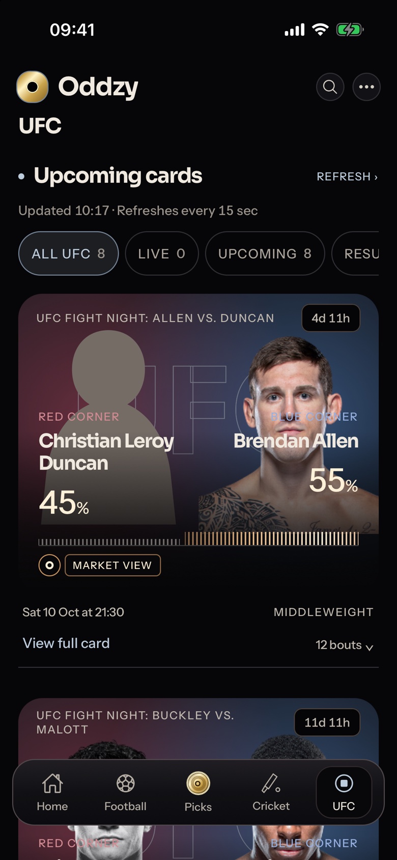 Oddzy for iPhone — UFC